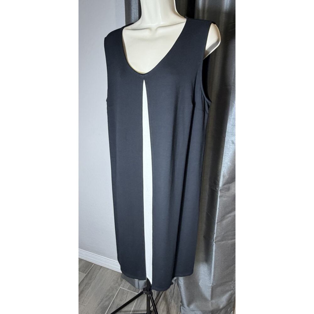J Jill Dress Wearever Collection 1X Black Cream Mid-Calf Sleeveless Dress Summer